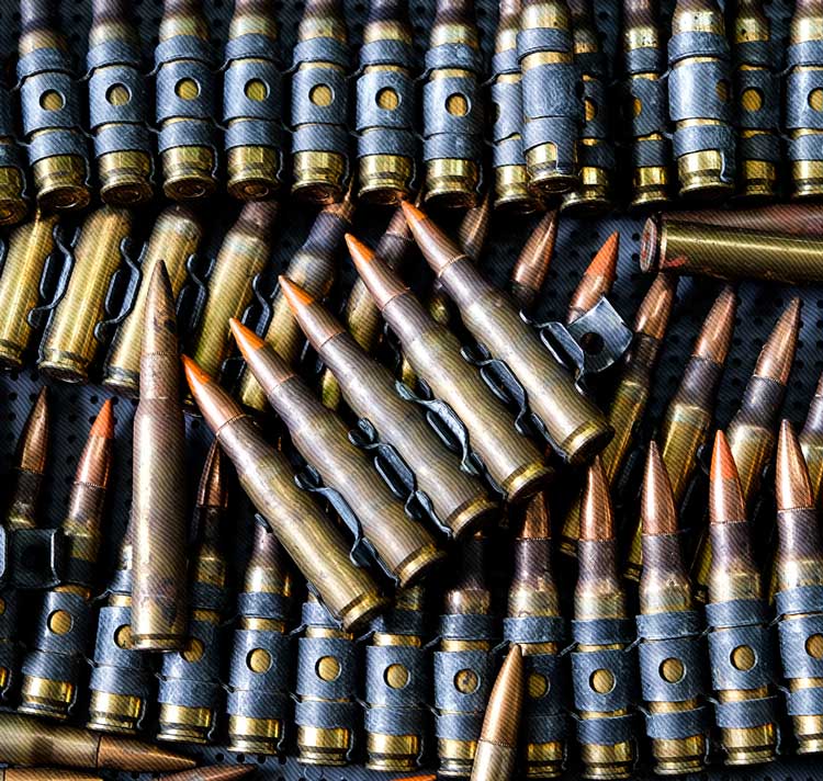 Freedom Firearms & Defense | Assorted ammunition cartridges and bullet tips arranged closely together.